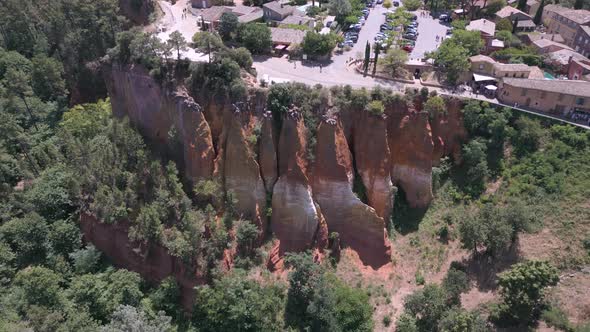 Aerial view of ochre cliffs in Roussillon village, Luberon, Provence, France