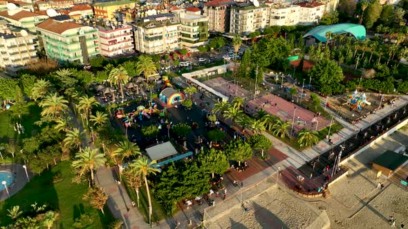 Beach Infrastructure Aerial View 4 k Alanya Turkey