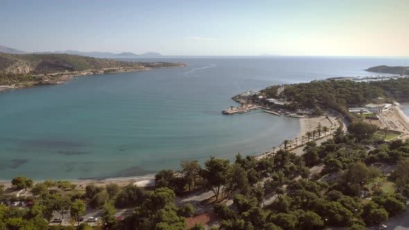 Aerial view of relaxing residential area located at seaside in Greece.