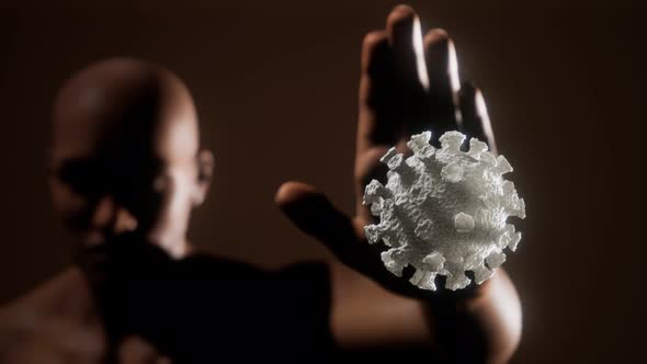 Scared Man Gesturing Stop Afraid of Coronavirus COVID-19 Infection alt