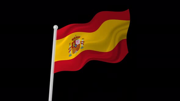 Spain Flag Flying Animated Black Background