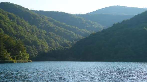 Plitvice lakes in Croatia. National Park in summer. Waterfalls and lakes among the forest