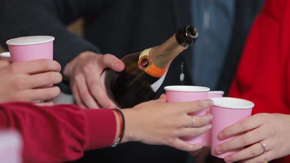 Smiling People Drinking Champagne During Fantastic Birthday Celebration, Spending Nice Time Together