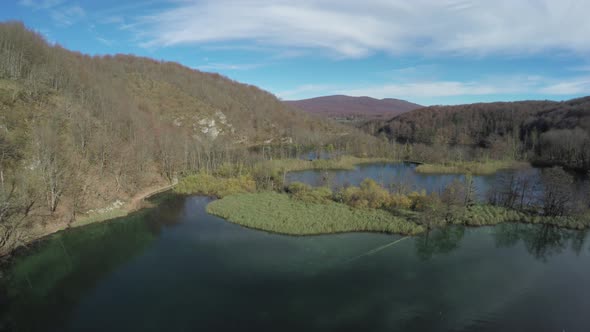 Aerial of a lake at Plitvice National Park