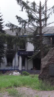 Vertical Video of a Wartorn Police Station in Ukraine