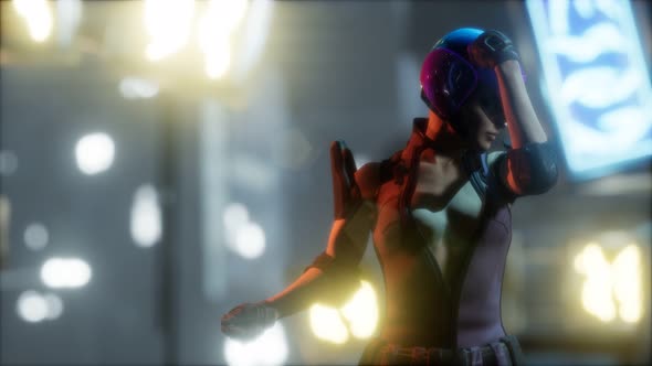Future Woman Cyberpunk Concept with Neon City Lights