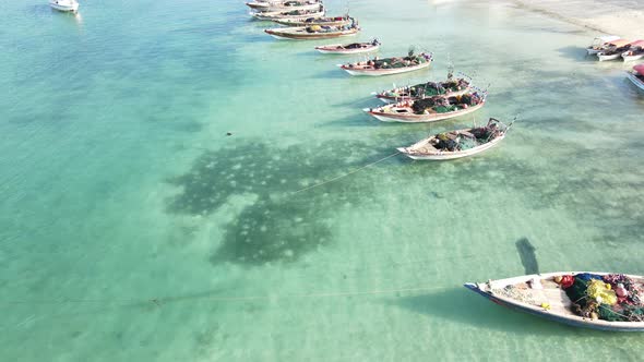 Boats in the Ocean Near the Coast of Zanzibar Tanzania Slow Motion