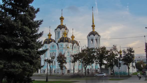 Orthodox Temple of Saint Alexander in City Kharkiv Ukraine Timelapse