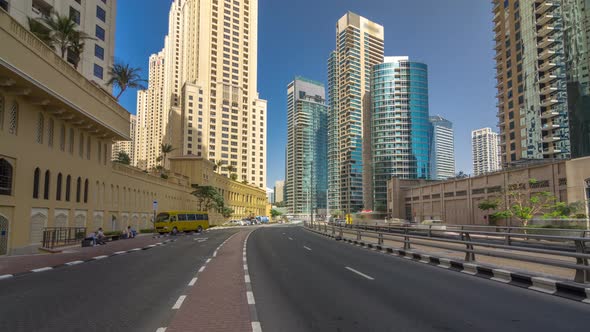 A View of Traffic on the Street at Jumeirah Beach Residence and Dubai Marina Timelapse Hyperlapse