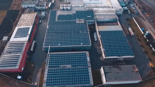 Solar Panels or Solar Cells on Factory Rooftop