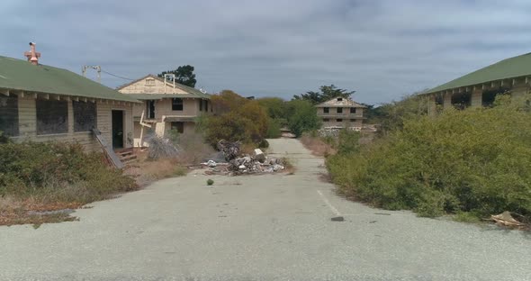 Aerial shot of Abandoned Military Base Barracks, Fort Ord Near Monterrey  California