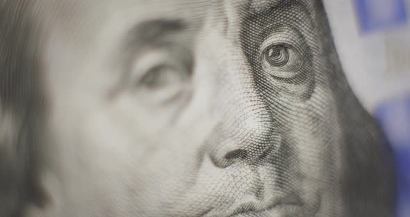 100 dollars USA close-up real money macro shot from text to face. Cash money banknotes.