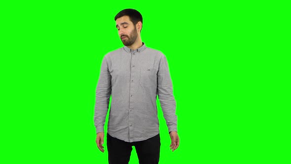 Brunette Guy in Anticipation of Worries, Then Disappointed and Upset. Green Screen