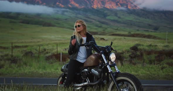 Woman on Vintage Motorcycle