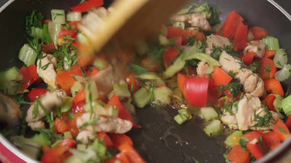 Cooking Various Vegetables with Chicken Pepper Celery Onion