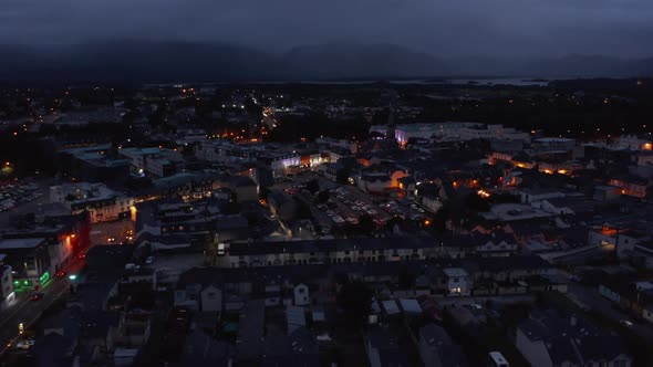 Aerial Panoramic Shot of Town After Sunset