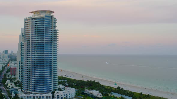 Aerial view of the ocean shore in Miami