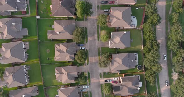 Birds eye view of Suburban homes just outside of Houston, Texas