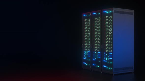 Server data farm computer on black background