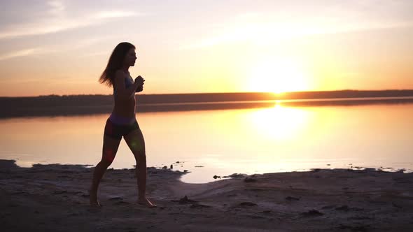 Beauty Runner Woman Running Over Sunset