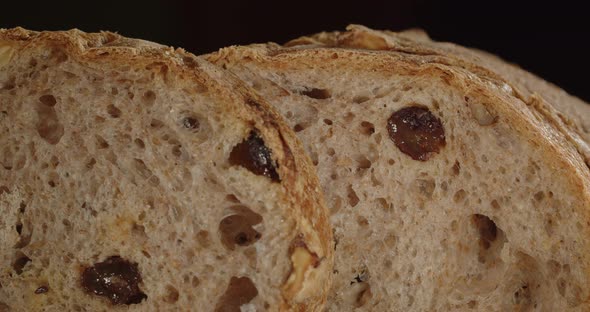 Loaf Of Fresh Bread With Raisins And Nuts. Close Up