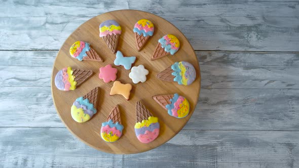 Cookies on Wooden Background Top View