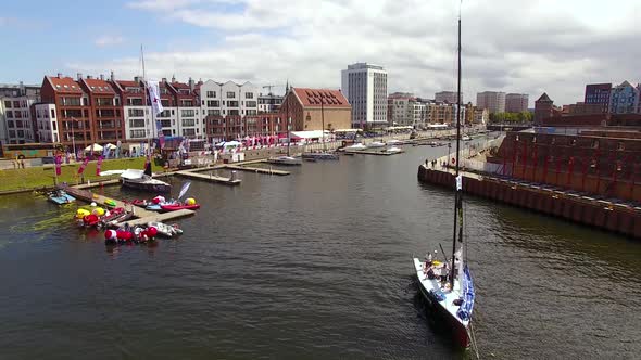 Aerial view of the canals of Gdansk in the summertime