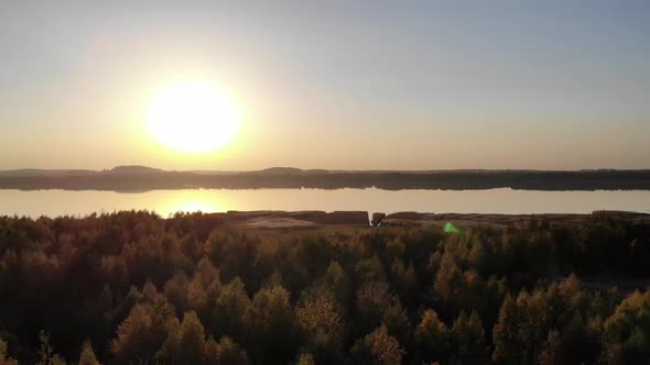 Romantic sunset by the lake.