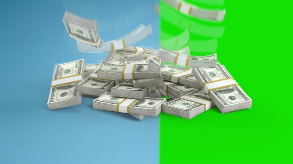 $100 Money Bills falling Down / Dollars Bundles