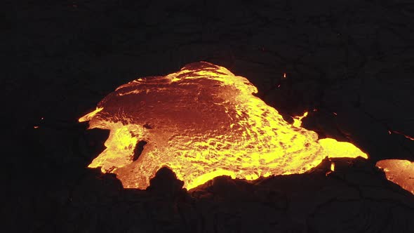 Drone Over Lava Flow From Erupting Fagradalsfjall Volcano