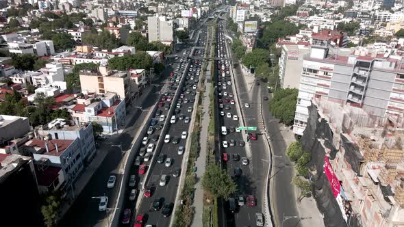 aerial shot of traffic in mexico city