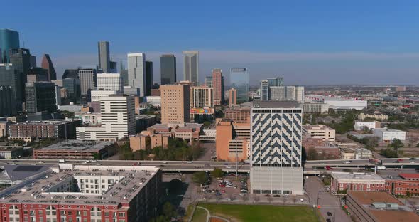 Aerial view of downtown Houston and surrounding area