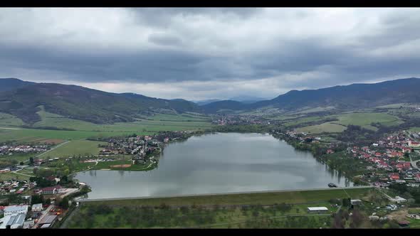 Aerial view of Nitrianske Rudno reservoir in Slovakia