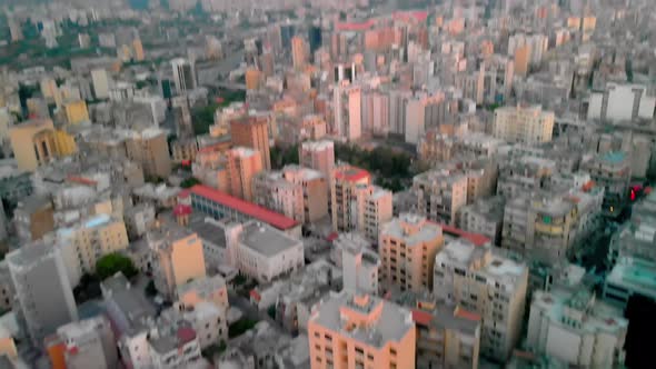 A drone shot of Beirut during sunset time