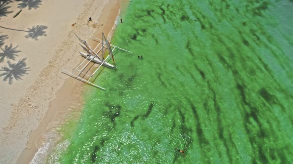 Tourists Swim at Green Polluted Sea Aerial alt