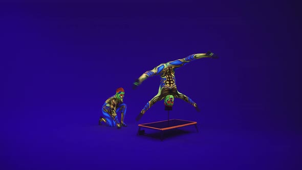 Twin Perform Acrobatic Stunts,Spin On The Head In Twine.Neon Aliens Style