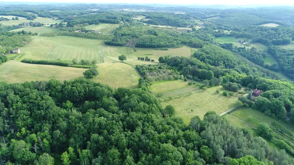 Village of Saint-Cyprien in Perigord in France seen from the sky