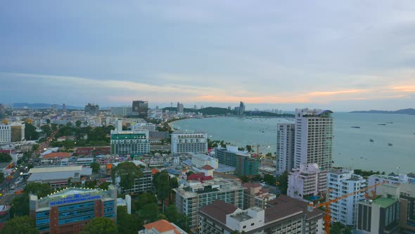 Time lapse of beautiful Pattaya city around sea ocean bay in Thailand