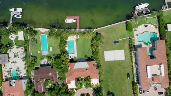 Aerial Modern House with Pool Green Garden