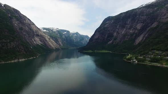 Flying slow above Hardanger fjord in Norway