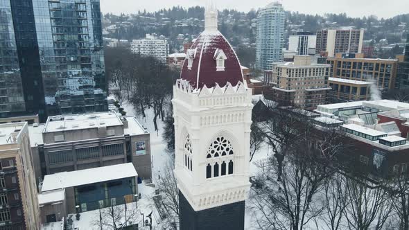 Church Tower in Downtown Portland During Winter