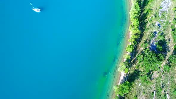 Lake of Sainte-Croix in the Verdon Regional Natural Park in France from the sky