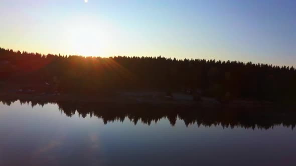 Aerial Video of Beautiful Mountain Lake on a Frosty Autumn Morning.