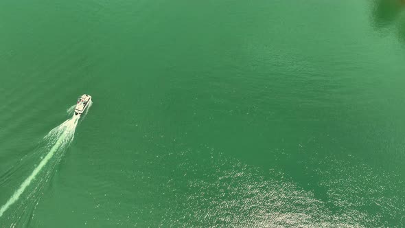 Aerial reveal of Lake Lanier near Cumming, Georgia