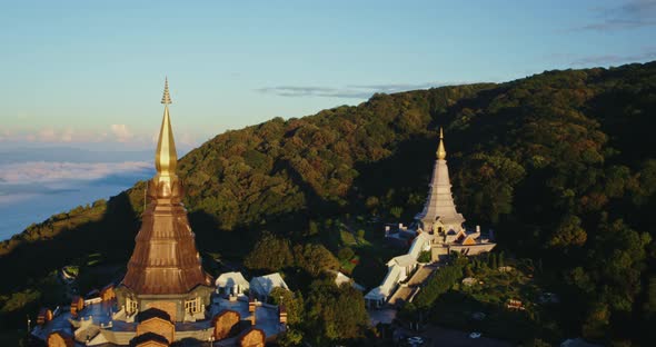 Aerial View of Temple at Sunrise