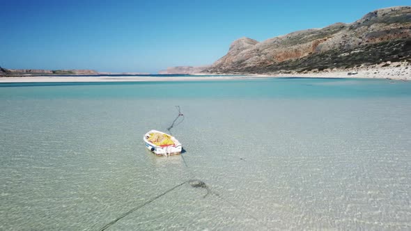 White sand beach with turquoise blue lagoon on Crete Island, Greece