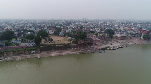 City of Varanasi or Benares in Uttar Pradesh in India seen from the sky