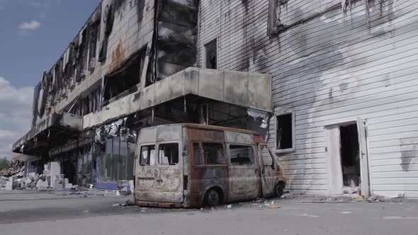 Wartorn Building of a Shopping Center in Bucha Ukraine