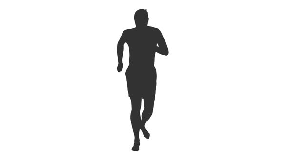 Silhouette of Shirtless Man in Shorts Jogging Barefoot