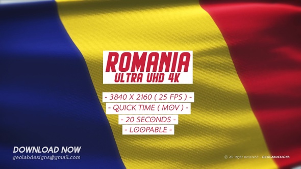 Romania Flag - Ultra UHD 4K Loopable